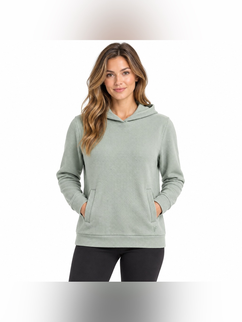 Frye Women’s Sage Green Textured Waffle Knit Pullover Hoodie Size S
